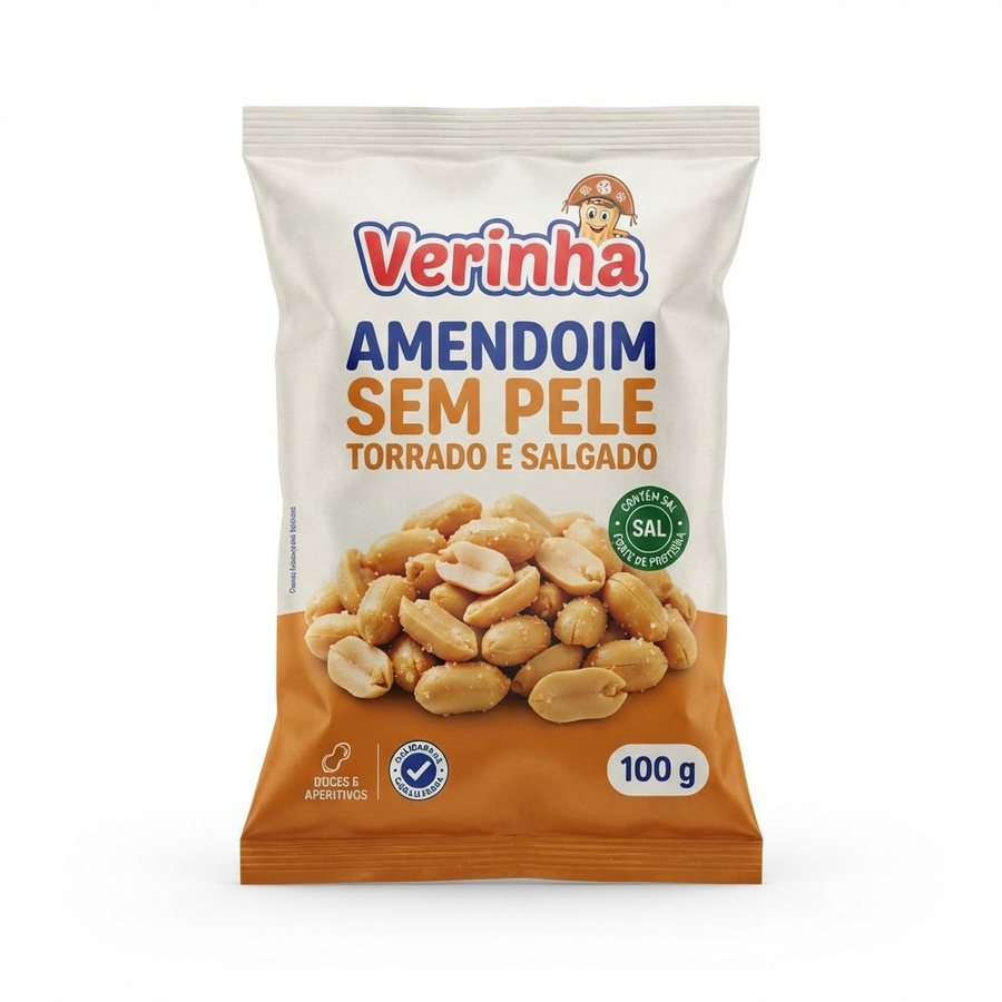 Amendoim sem Pele Torrado e Salgado 100 g Verinha — produto disponível na BRAVI