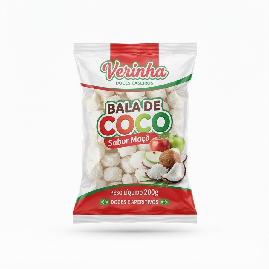Bala de Coco Sabor Maçã 200 g Verinha — produto disponível na BRAVI