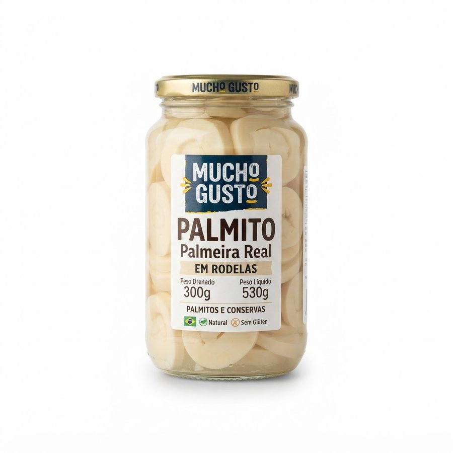 Palmito Palmeira Real em Rodelas 300 g Mucho Gusto — produto disponível na BRAVI