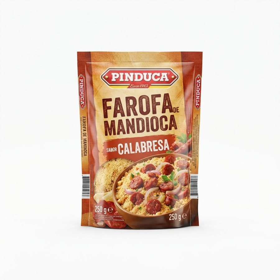 Farofa de Mandioca Sabor Calabresa 250 g Pinduca — produto disponível na BRAVI