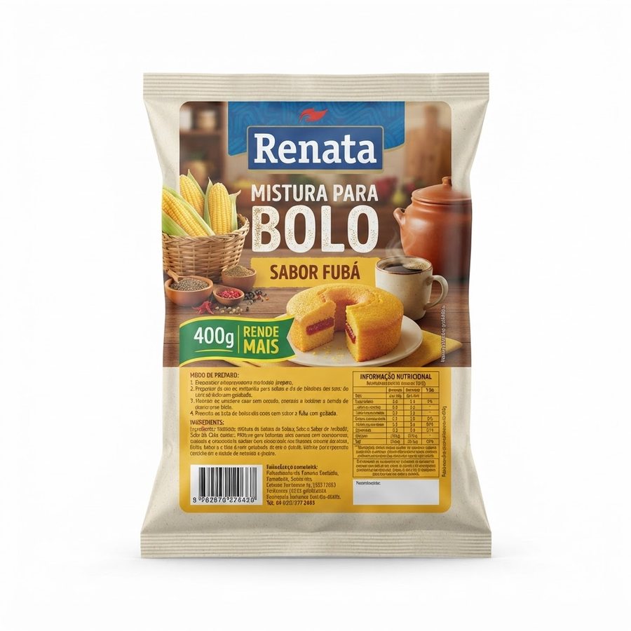 Mistura para Bolo Sabor Fubá 400 g Renata — produto disponível na BRAVI
