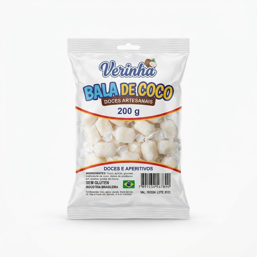 Bala de Coco 200 g Verinha — produto disponível na BRAVI