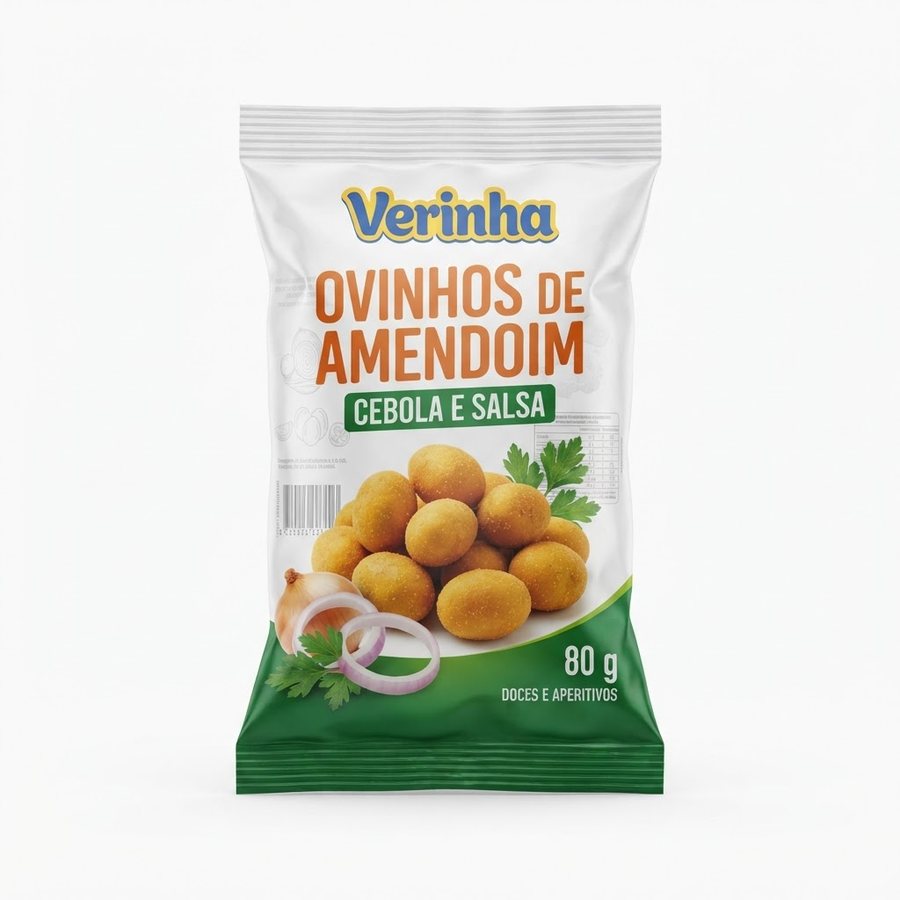 Ovinhos de Amendoim Cebola e Salsa 80 g Verinha — produto disponível na BRAVI
